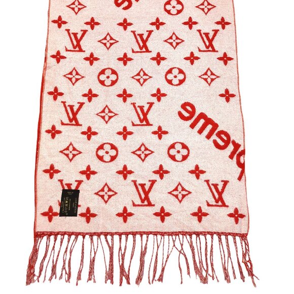 Louis Vuitton LV Supreme Red & White Monogram Cashmere Scarf - Picture 8 of 10